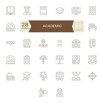 Academic Premium Vector Bundle with 32 High Resolution Pixel Optimized Thin.. Stock Illustration