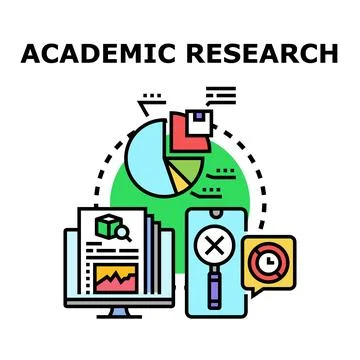 Academic research process analyzing data and documents Stock Illustration