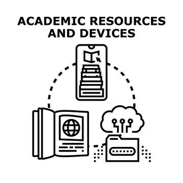 Academic resources and digital learning devices concept Stock Illustration