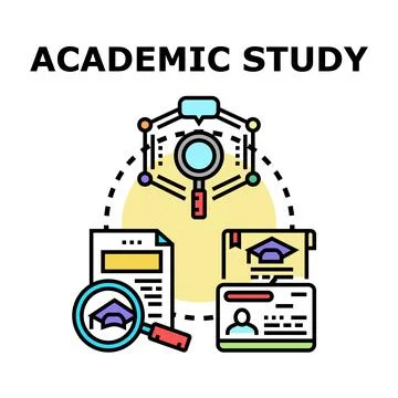 Academic study process investigating knowledge and research development Stock Illustration