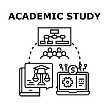 Academic study process showing research collaboration and education Stock Illustration