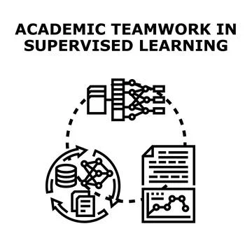 Academic teamwork in supervised machine learning process Stock Illustration