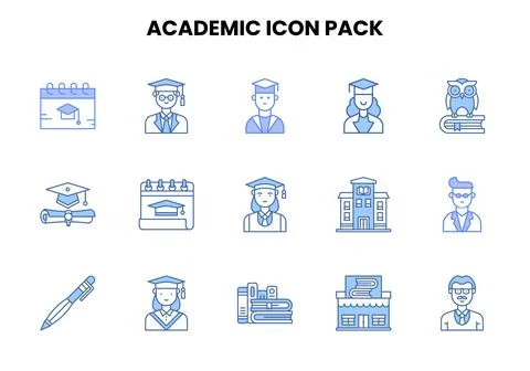 Academic Two Colour Graphics Icons Pack 스톡 일러스트