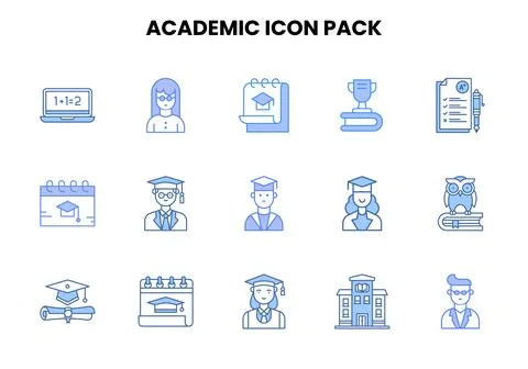 Academic Two Colour Graphics Icons Pack Stock Illustration