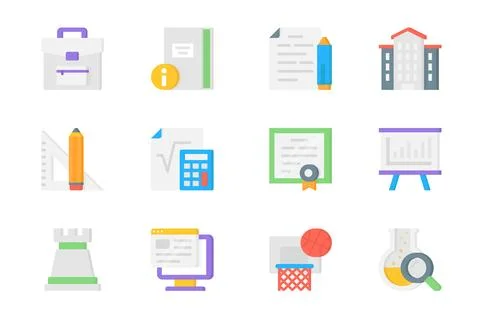 Academy 3d icons set. Pack flat pictograms of backpack, notebook, homework,.. 库存插图