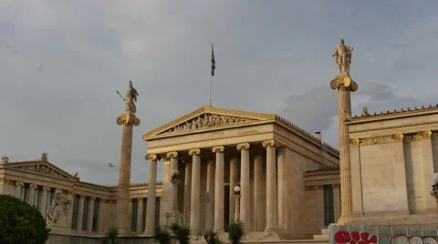 Academy of Athens in Greece - evening clouds time lapse Stock Footage 63874249