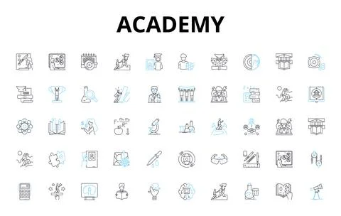 Academy linear icons set. Education, Learning, Schooling, Institution, Classroom Stock Illustration