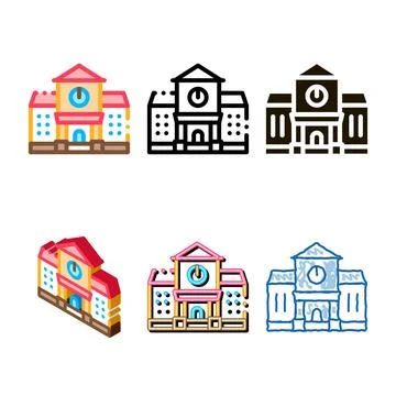 Academy study building icon vector outline variations Stock Illustration