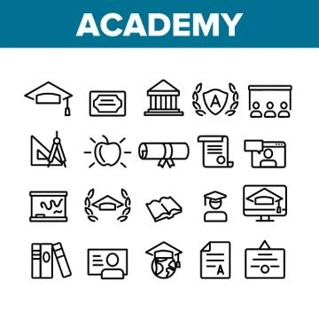 Academy Study Collection Elements Icons Set Vector Stock Illustration