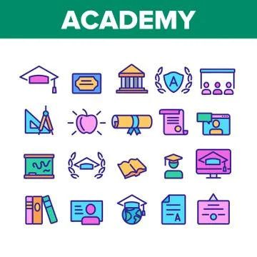 Academy Study Collection Elements Icons Set Vector Illustrazione stock