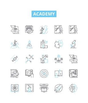 Academy vector line icons set. Academy, Education, Learning, School, Institute Stock Illustration