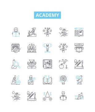 Academy vector line icons set. Academy, Education, Learning, School, Institute Stock Illustration