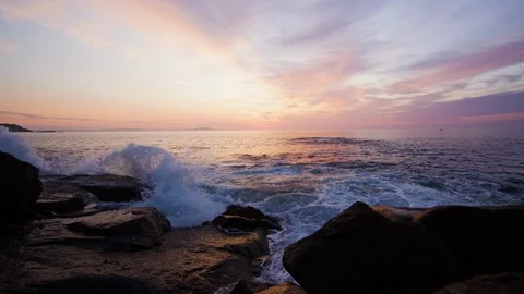 Acadia National Park New England Maine Coastline Waves Crashing Sunrise 4K Stock Footage 103442224