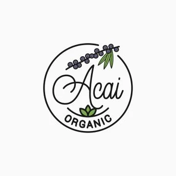 Acai branch logo. Round linear of acai superfood Stock Illustration
