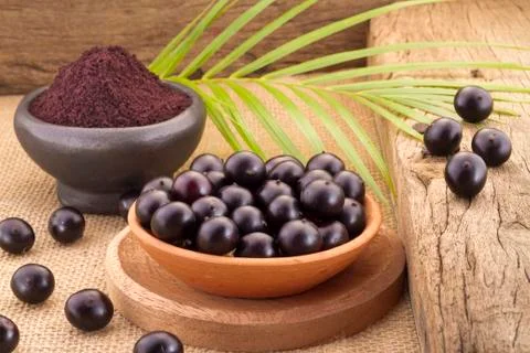 Acai fruit, fruit of Amazonian origin are attributed many medicinal propertie Stock Photos