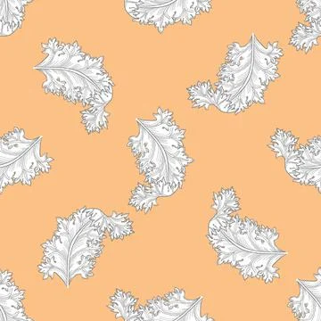 Acanthus leaf seamless pattern design on peach color background, vector 스톡 일러스트