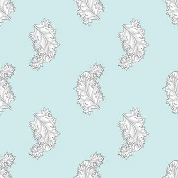Acanthus leaf seamless pattern design on light blue background, vector Stock Illustration