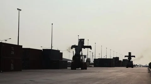 Accelerate Cargo Silhouette Loader Container Industrial Zone Stock Footage 47599137