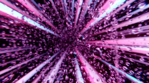 Accelerate through abstract pink tunnel with liquid drops in cyberspace Stock Footage 169386912