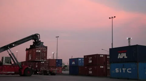 Accelerated 2 Loader Container Industrial Zone Cargo Cart Trolley Truck Carriage Stock Footage 47529123