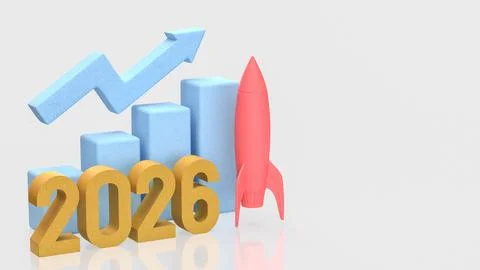 Accelerated Business Growth With Rocket Launch 2026 3d render.. 스톡 일러스트