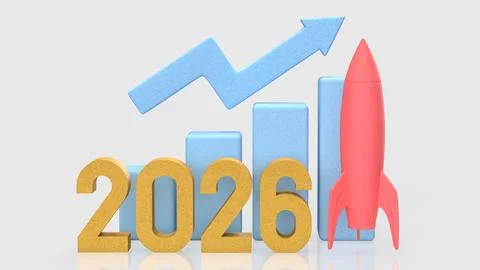 Accelerated Business Growth With Rocket Launch 2026 3d render.. Illustrazione stock