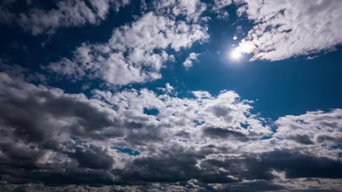Accelerated Heavy Cumulus Clouds Rolling Under Bright Sun in Deep Blue Sky Stock Footage 337452093