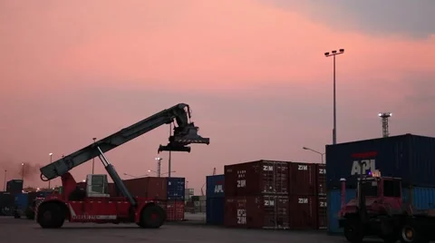 Accelerated Loader Container Industrial Zone Cargo Bogie Dolly Delivery Stock Footage 47530341
