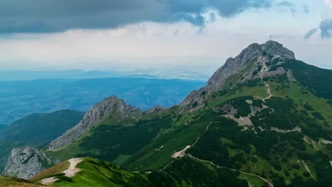 Accelerated Scenery of Partly Cloudy Skies Over Giewont Peak Stock Footage 308188338