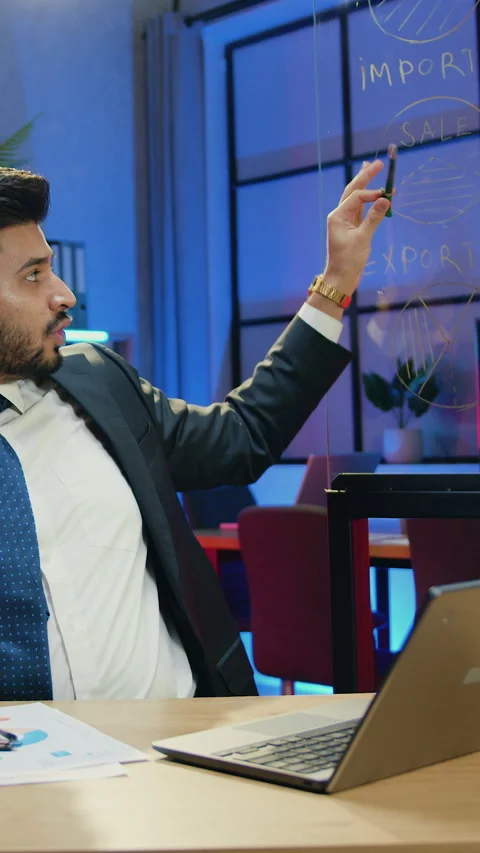 Accelerated shooting of good-looking confident high-skilled bearded office manag Stock Footage 329561842