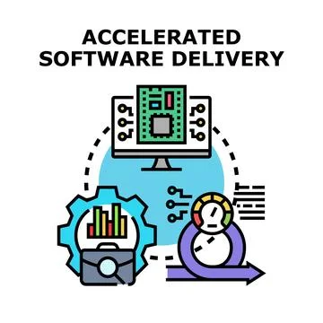 Accelerated software delivery process boosting system development Stock Illustration