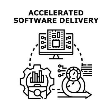 Accelerated software delivery process boosting system development Stock Illustration