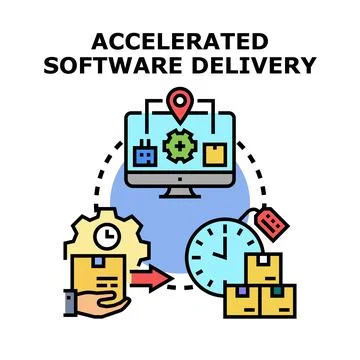Accelerated software delivery process improving business efficiency Stock Illustration