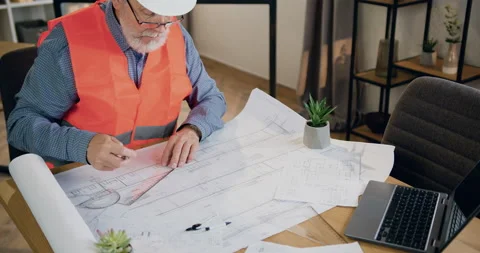 Accelerating shooting on handsome confident experienced senior bearded architect Stock Footage 164908745