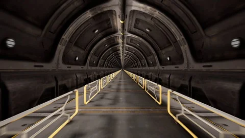 Acceleration and slow braking in bright sci-fi steel tunnel 스톡 동영상 129268290
