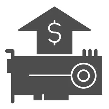 Accelerator card solid icon. Hardware market share growth arrow and dollar Stock Illustration