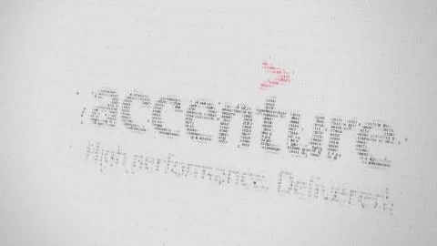 Accenture logo being made with many numbers. Digital business conceptual Stockillustratie