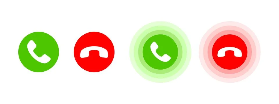 Accept and decline call icon set. Answer and reject call buttons collection.. Illustrazione stock