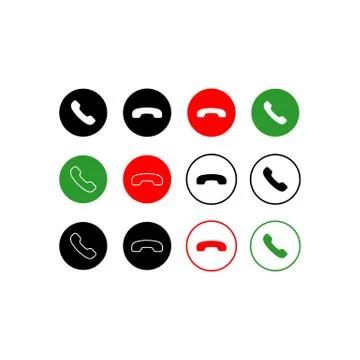 Accept and decline call icons set or buttons yes no with handset silhouettes. Stock Illustration