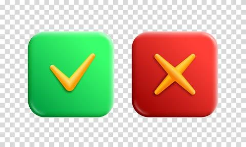 Accept and reject vector 3d render buttons. Tick check and cross marks app icons Stock Illustration