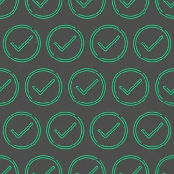 Accept aproved icon vector seamless pattern. Outline circle button. Check mar Stock Illustration