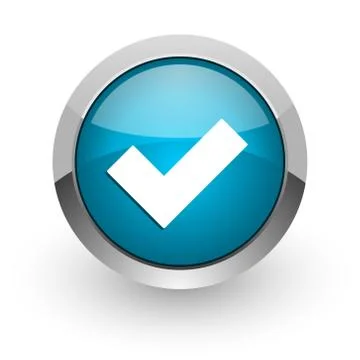Accept blue silver metallic chrome border web and mobile phone icon on white  Stock Illustration