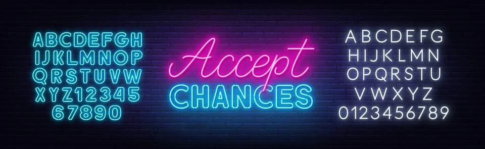 Accept changes neon quote on a brick wall. Stock Illustration