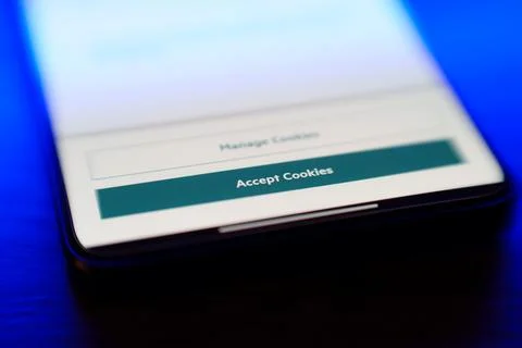 Accept cookies button on internet webpage on smartphone. Internet browsing Stock Photos