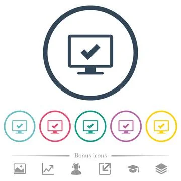 Accept display settings flat color icons in round outlines Stock Illustration