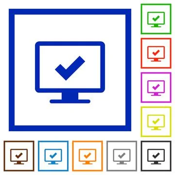Accept display settings flat framed icons Stock Illustration