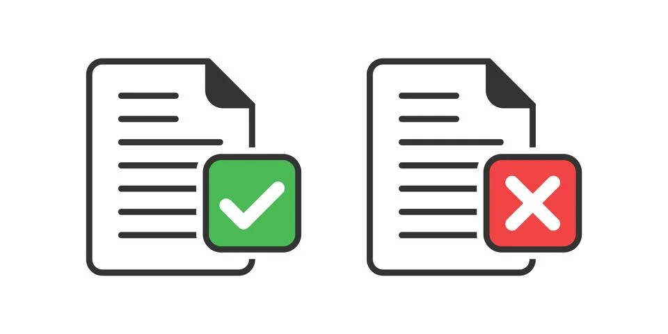 Accept document icon in flat style. Reject vector illustration on white isola Illustrazione stock