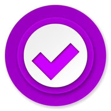 Accept icon, violet button, check sign. Stock Illustration