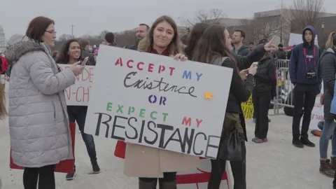 Accept My Existence Or Expect My Resistance Protest Sign - Womens March Stock Footage 81252870