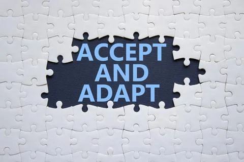 Accept or adapt symbol. Concept words Accept and adapt on white puzzle. Bea.. Foto stock